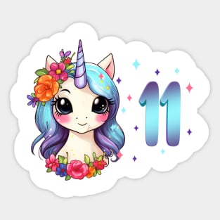 I am 11 with unicorn - girl birthday 11 years old Sticker